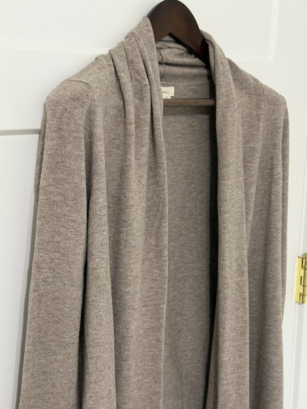 Debut Taupe Gray Open Front Longline Shawl Cardigan S/M Cotton Rayon